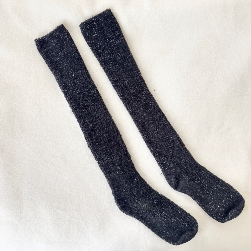 American Eagle Over-the-Knee Plush Socks black with Silver Sparkle